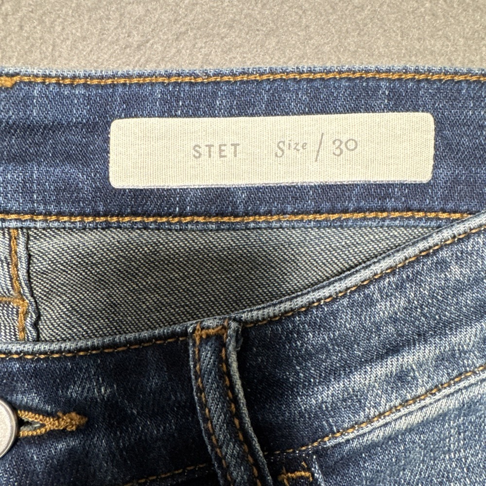 Pilcro Anthropologie Stet Jeans Womens Sz 30x27 Distressed Crop Faded Dark Denim - Picture 7 of 12